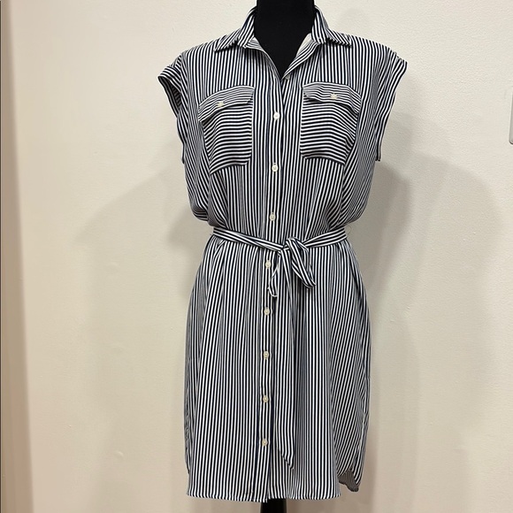 LOFT Dresses & Skirts - LOFT stunning navy pinstripe shirt dress. Fully lined, size PS. NEW NEVER WORN!!